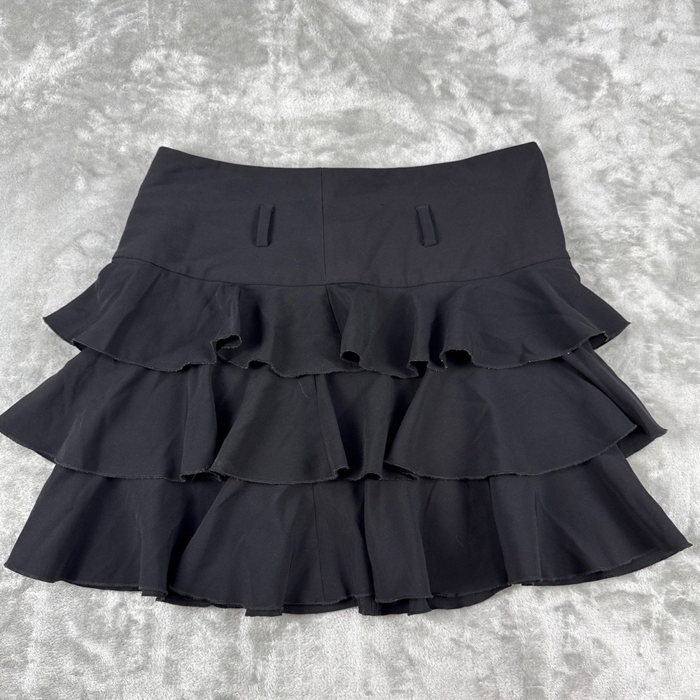 Express Design Studio Black Tiered Ruffle Mini Skirt Size 2 Stretch Flounce